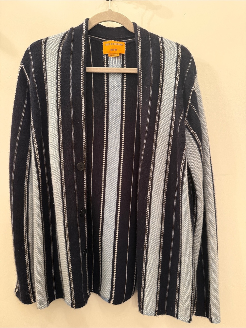 Striped Navy & Light Blue Cashmere Knit Cardigan Sweater 100% cashmere